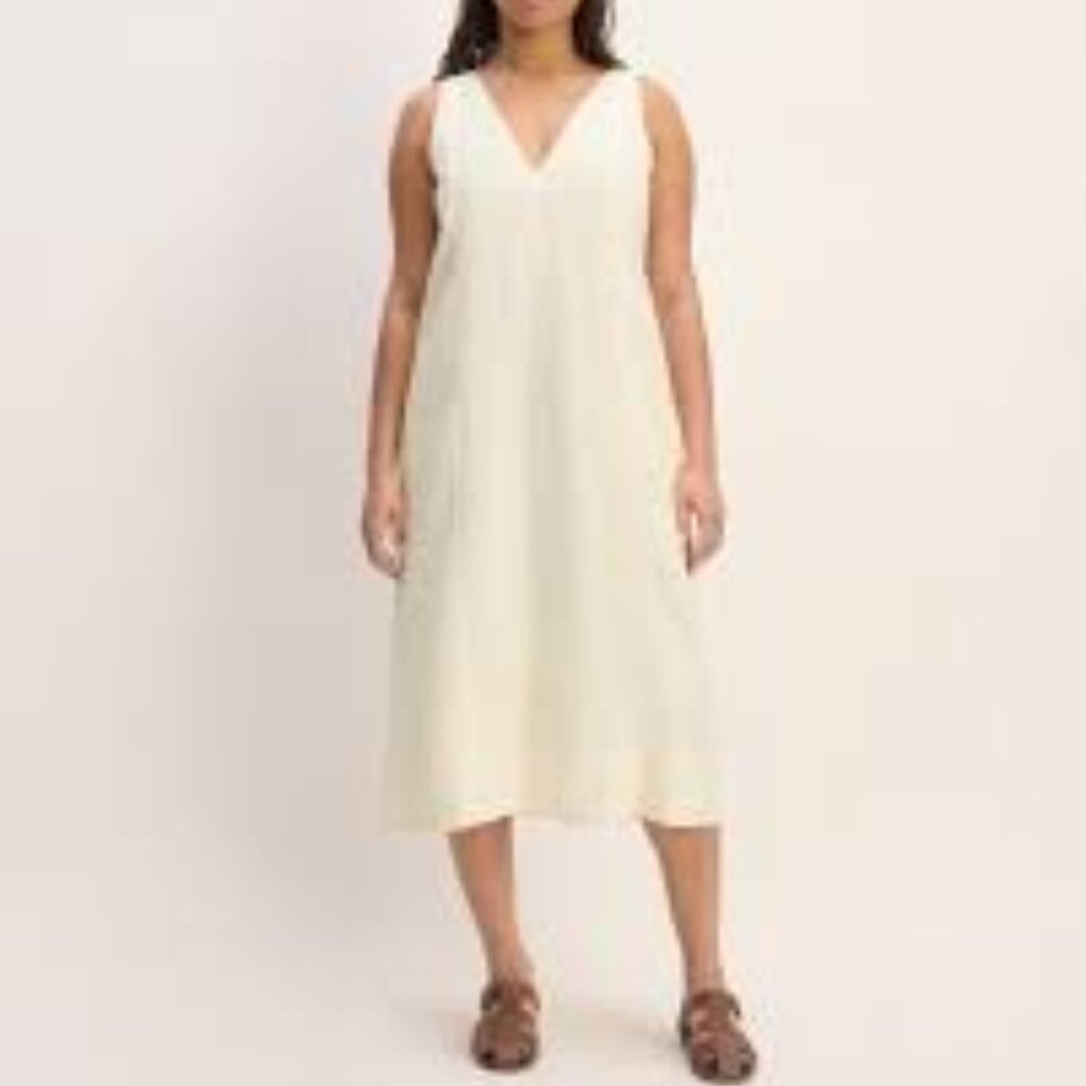 Everlane The Linen V-Neck Midi Dress in Bone/Size 12